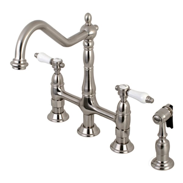 KS1278BPLBS Bel-Air Bridge Kitchen Faucet W/Brass Sprayer, Brushed Nkl
